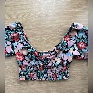 BOG Collective Floral Smocked Crop Top Size L